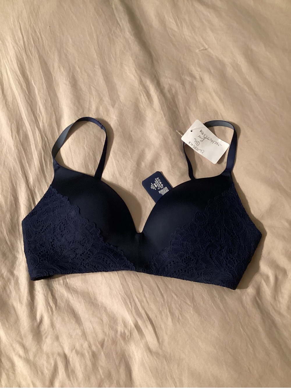 Soma Navy Lace Trim Wireless Bra